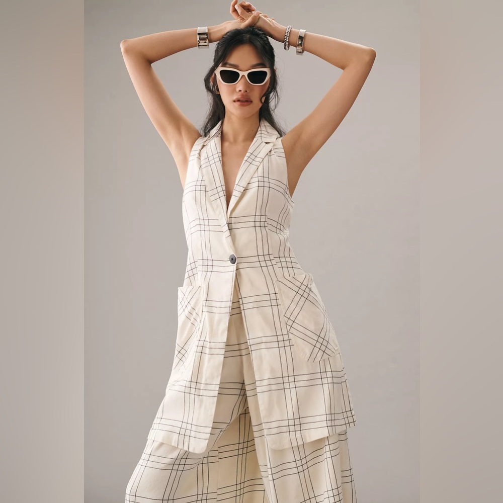 14. NWOT Maeve/Anthropologie Double-Breasted Linen Vest - Picture 3 of 5
